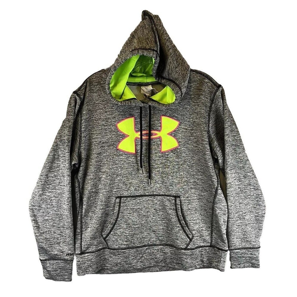 WOMEN'S SZ L UNDER ARMOUR GREY GRAY HOODIE COLDGEAR LOGO SWEATSHIRT‎ 1284453 001